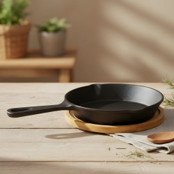Iron Pan with Wooden Base